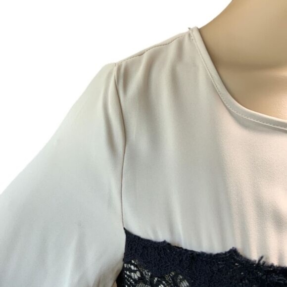 Forever 21 Blouse Round Neck Long Sleeves Lace Overlay Tan/Black Women’s L NWT - Picture 7 of 13